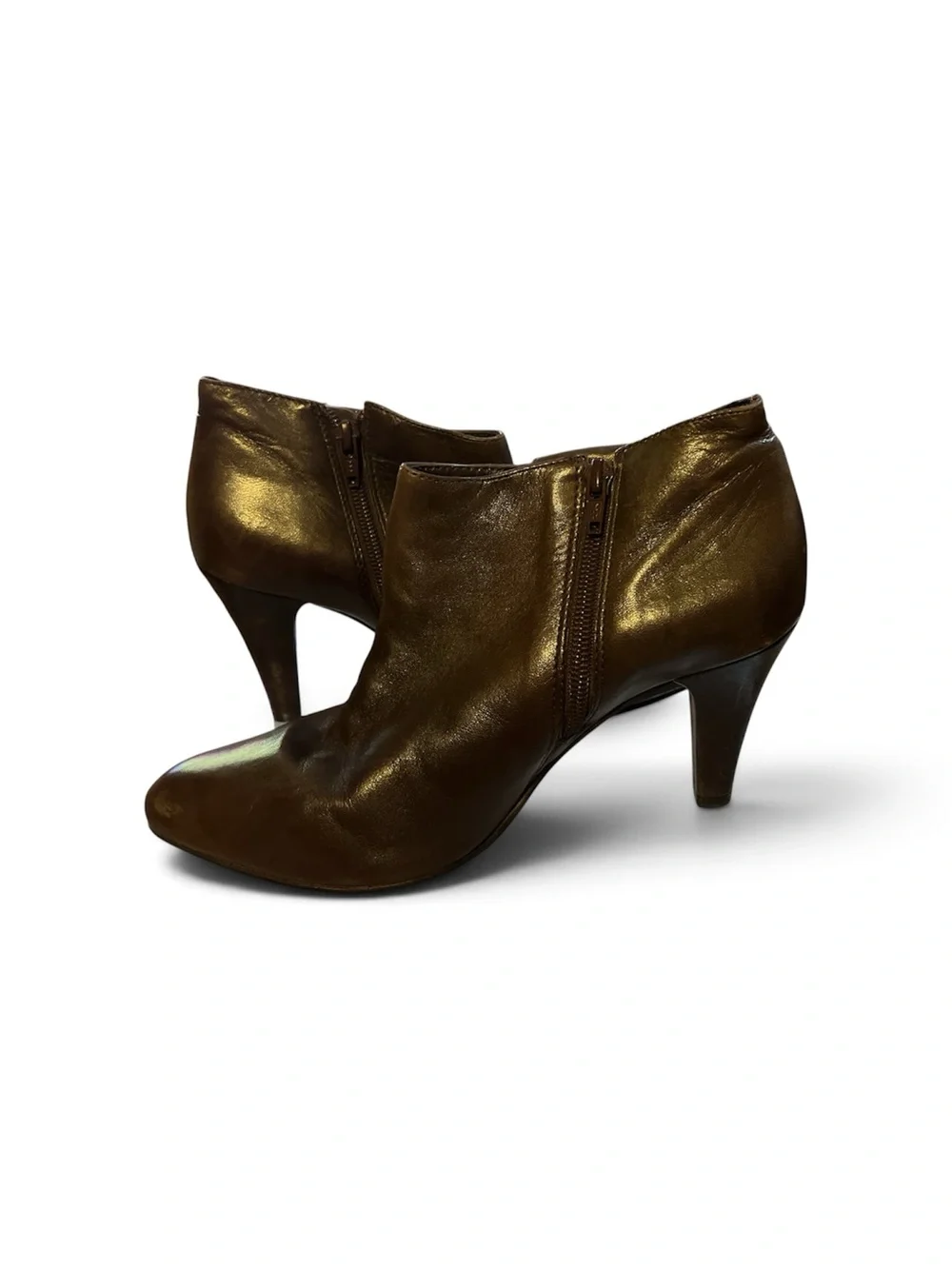 Michelle D Brown Leather Ankle Heel Boots